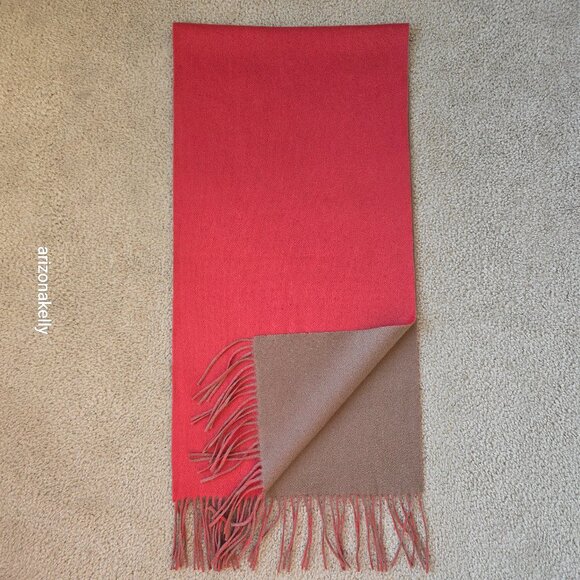 NWOT Arkis Cashmere Luxury Two-Tone Fringed Scarf Pink and Tan - Picture 1 of 15